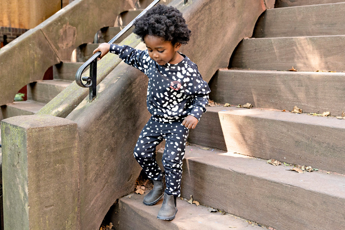 Rooie and Friends baby boys black-and-white Dalmatian sweatshirt and matching pants set