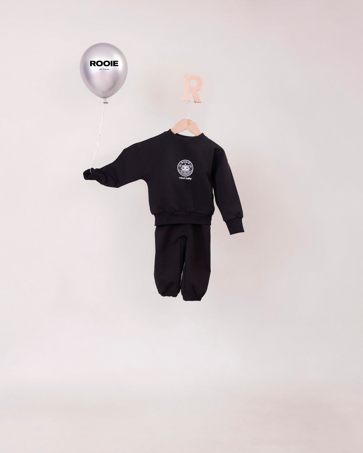 Rooie and Friends baby boys black Robot Baby sweatshirt and matching pants set