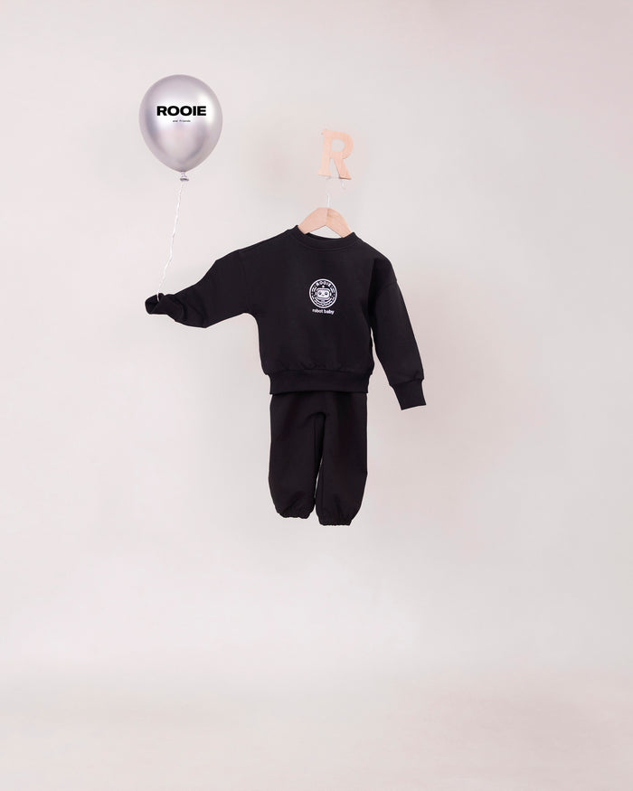 Rooie and Friends baby boys black Robot Baby sweatshirt and matching pants set