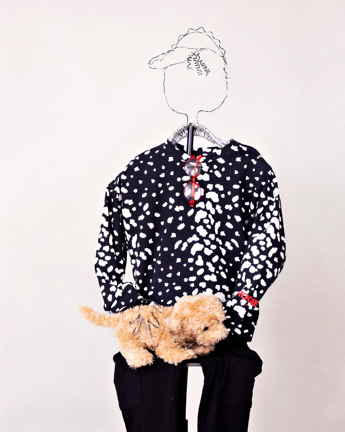 Rooie and Friends boys black-and-white Dalmatian print sweatshirt with red sleeve logo