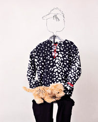 Rooie and Friends boys black-and-white Dalmatian print sweatshirt with red sleeve logo