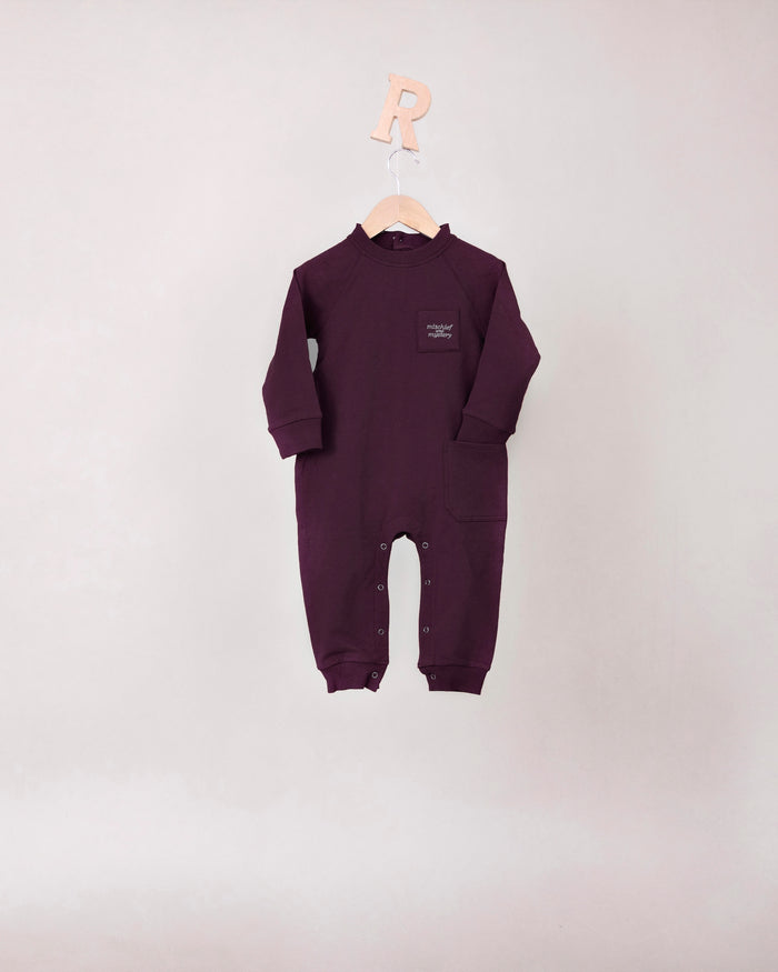 Rooie and Friends baby girls mauve boiler suit with chest and patch pockets